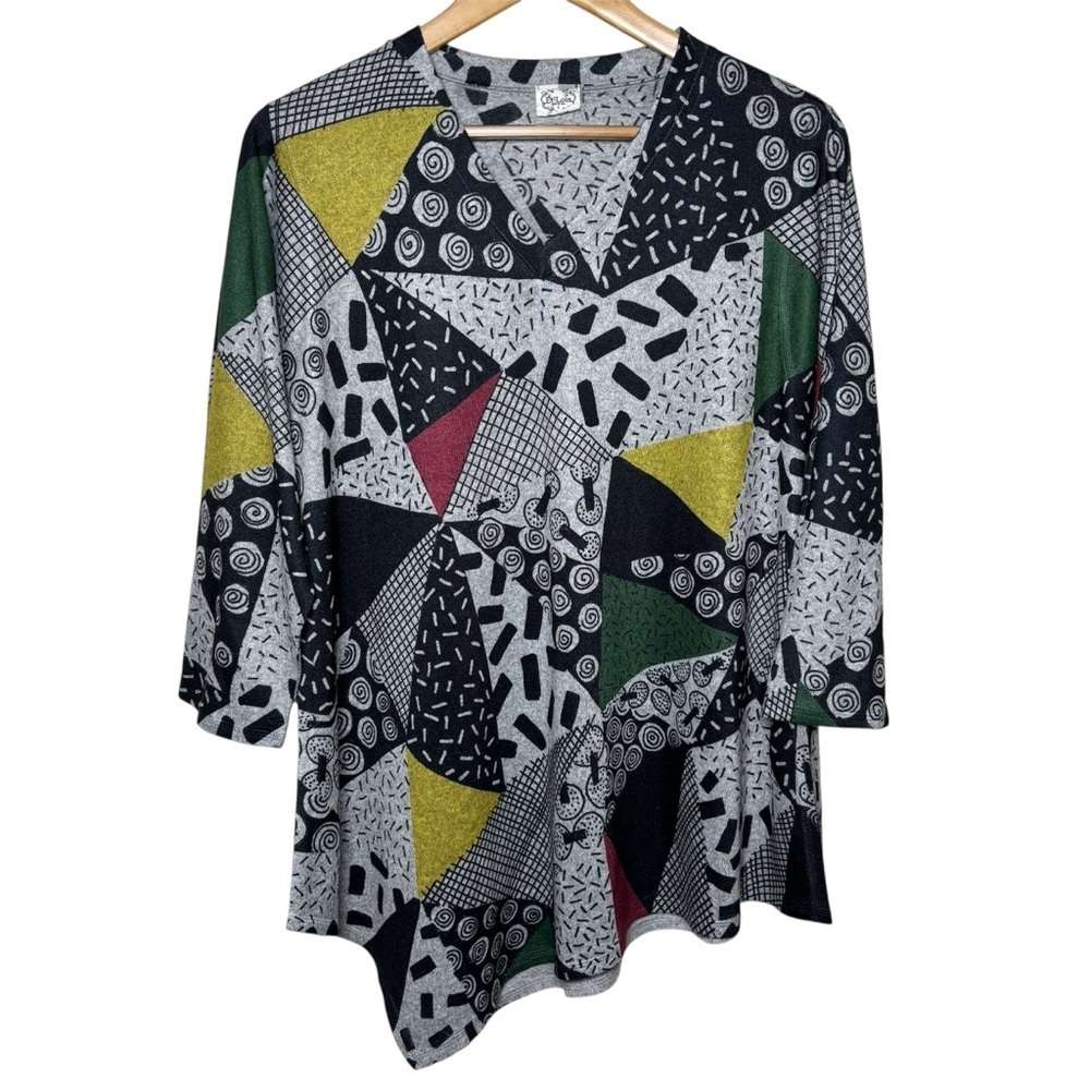 Et’ Lois Top Tunic Women’s Large Asymmetrical Patchwork Artsy Abstract Eclectic